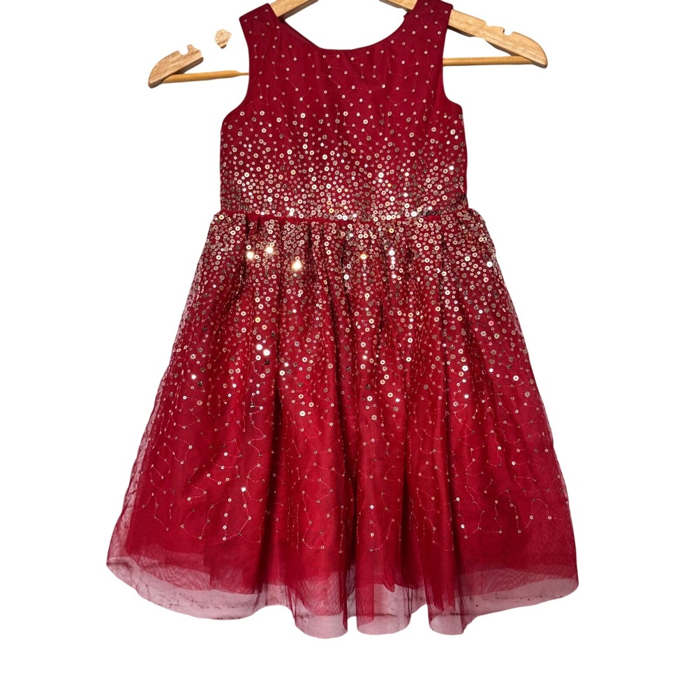 H&M Girls Red Sequin Tulle‎ Party Dress Size 4T Sparkle Formal